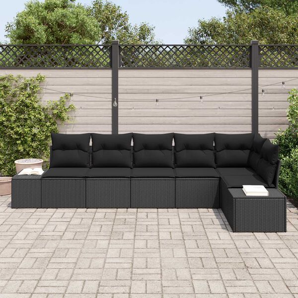 vidaXL Gartensofa-set mit Kissen 6 pcs Schwarz Poly-Rattan