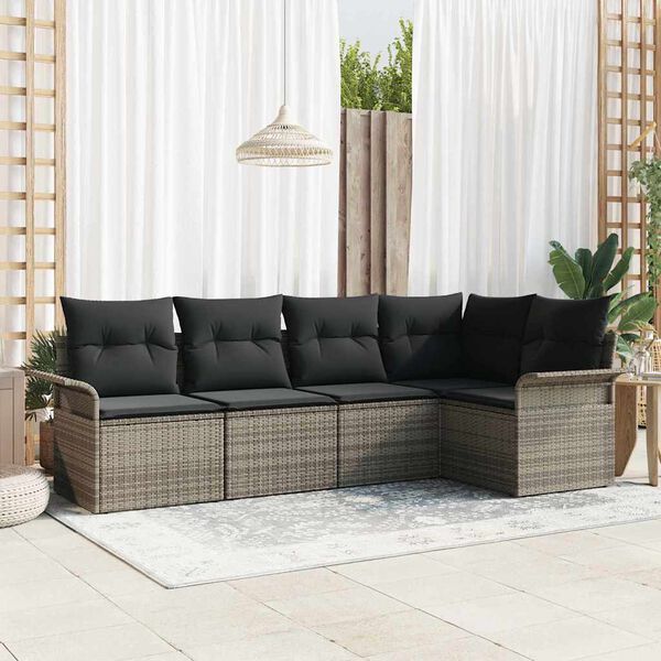 vidaXL Gartensofa-set mit Speicher 5 pcs Grau Poly-Rattan