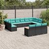 vidaXL 13-teiliges Gartensofa-Set mit Kissen, schwarzes Polyrattan