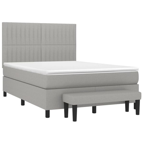 vidaXL Boxspringbett mit Matratze Hellgrau 140x190 cm Stoff