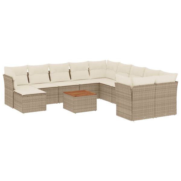 vidaXL 12-tlg. Garten-Sofagarnitur mit Kissen Beige Poly Rattan
