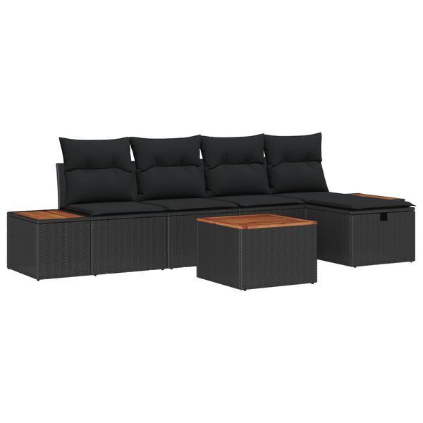 vidaXL Garten-Sofa-Set mit Kissen 6 pcs Schwarz Poly Rattan