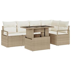 vidaXL Garten-Sofa-Set mit Kissen 6 pcs Beige und Creme Poly-Rattan