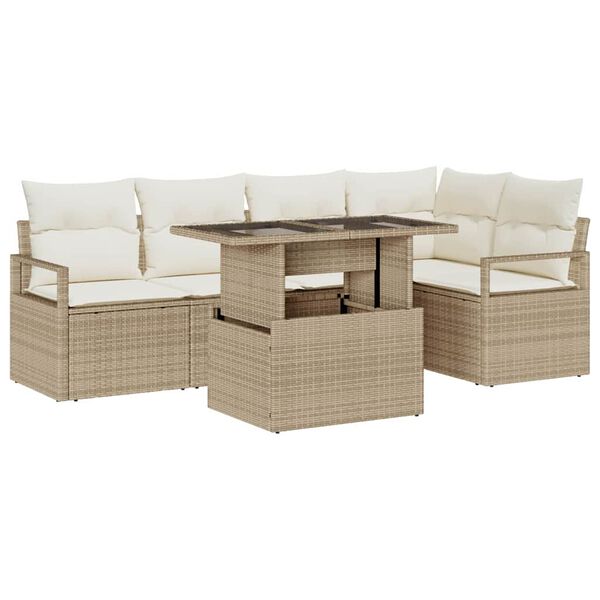 vidaXL Garten-Sofa-Set mit Kissen 6 pcs Beige und Creme Poly-Rattan