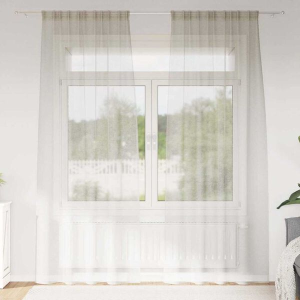 vidaXL Voile-Vorhang mit Vorh&auml;ngen 2 pcs Creme 225 x 140 cm Polyester