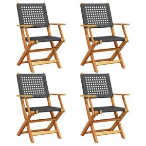 vidaXL Klappst&uuml;hle, 4 St&uuml;ck, schwarz, aus Polyrattan und Massivholz