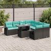 vidaXL 9-tlg. Garten-Sofagarnitur mit Kissen Schwarz Poly Rattan Akazie