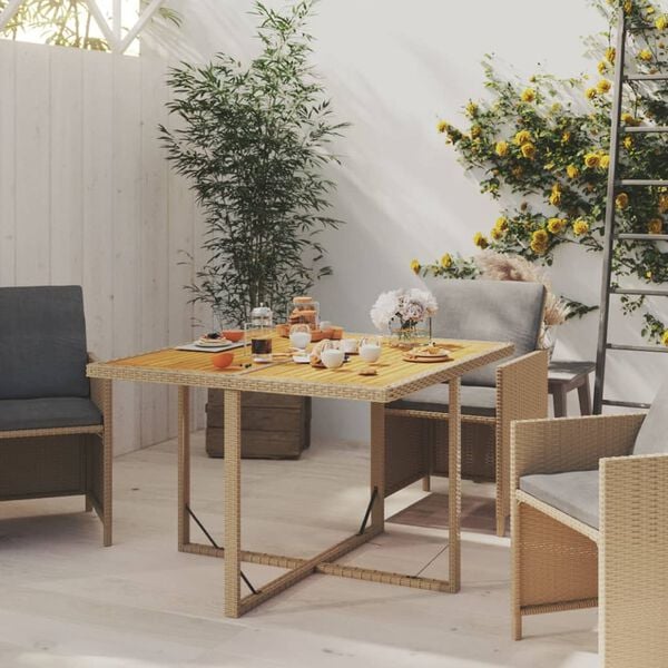 vidaXL Gartentisch Beige 109x107x74 cm Poly Rattan & Massivholz Akazie