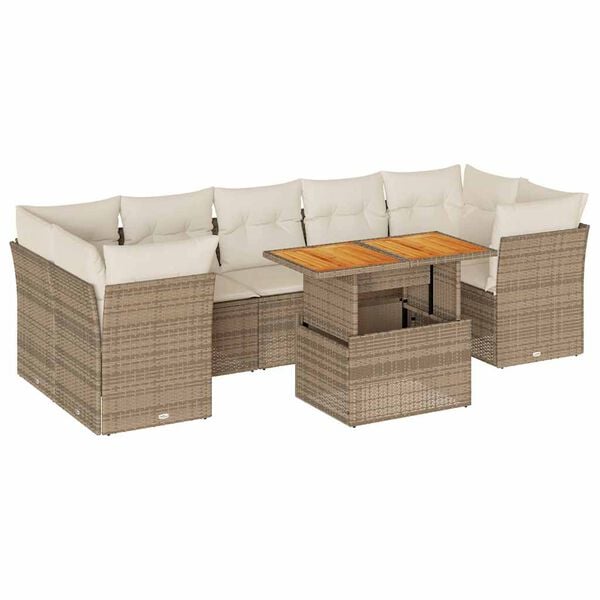 vidaXL 8-tlg. Garten-Sofagarnitur mit Kissen Beige Poly Rattan