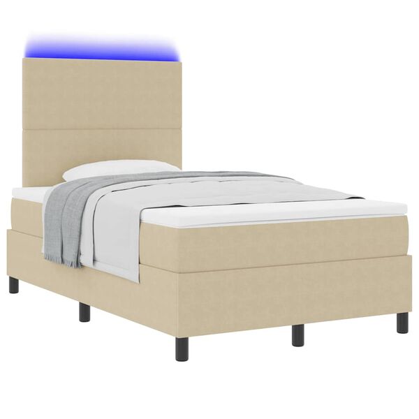 vidaXL LED Boxspringbett Hellgrau und Wei&szlig; 120 x 190 cm Cordstoff