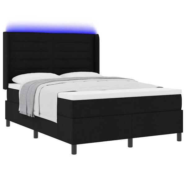 vidaXL LED Boxspringbett mit Matratze Schwarz 140 x 190 cm Stoff
