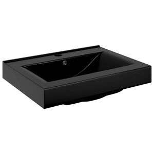 vidaXL Luxus-Waschbecken Keramik Rechteckig Schwarz mit Hahnloch 60x46 cm