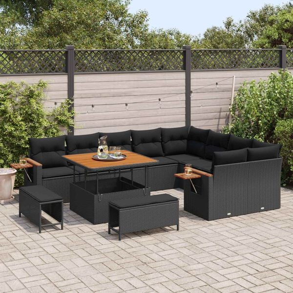 vidaXL Gartensofa-set mit Kissen 12 pcs Schwarz