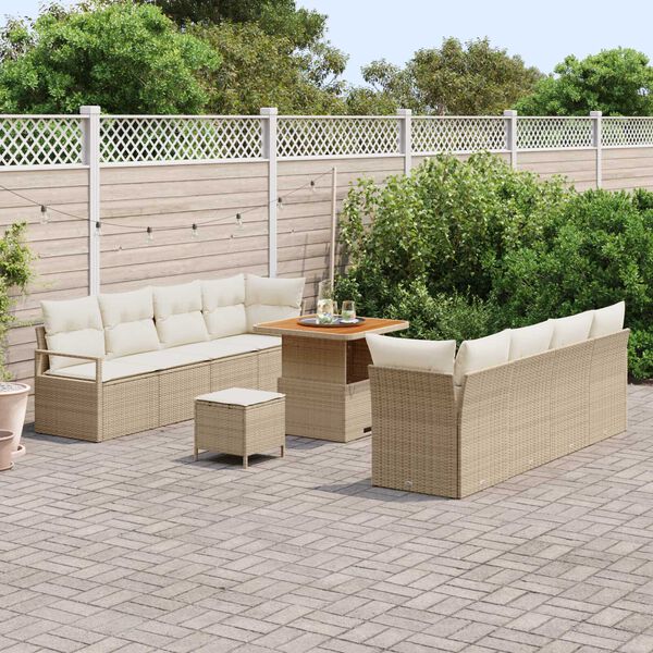 vidaXL Garten-Sofa-Set mit Kissen 11 pcs Beige Poly Rattan