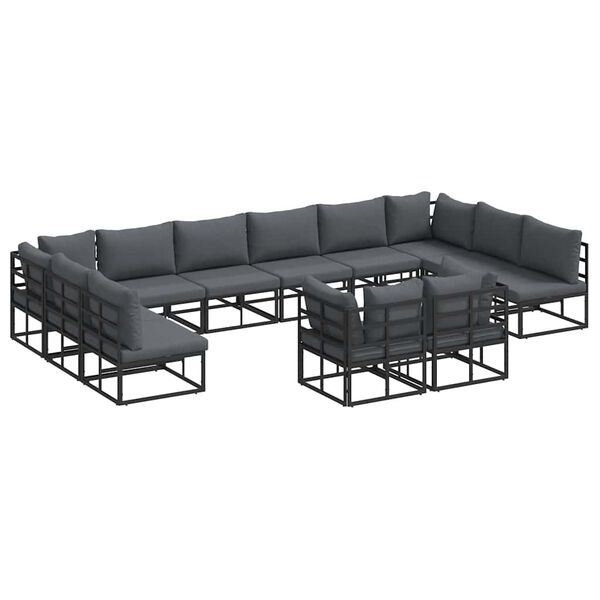 vidaXL Gartensofa-set mit Kissen 12 pcs Schwarz Aluminium