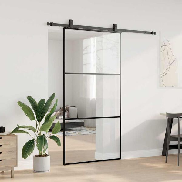 vidaXL Schiebet&uuml;r mit Beschlag Schwarz 102x205 cm ESG-Glas