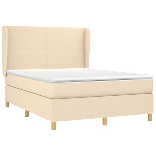 vidaXL Boxspringbett mit Matratze Creme 140x190 cm Stoff