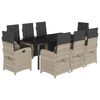 vidaXL 9-tlg. Garten-Essgruppe mit Kissen Hellgrau Poly Rattan