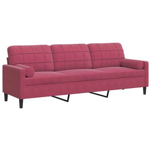 vidaXL Sofa 3-Sitzer mit Zierkissen Weinrot 210 cm Samt