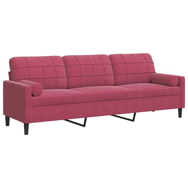 vidaXL Sofa 3-Sitzer mit Zierkissen Weinrot 210 cm Samt