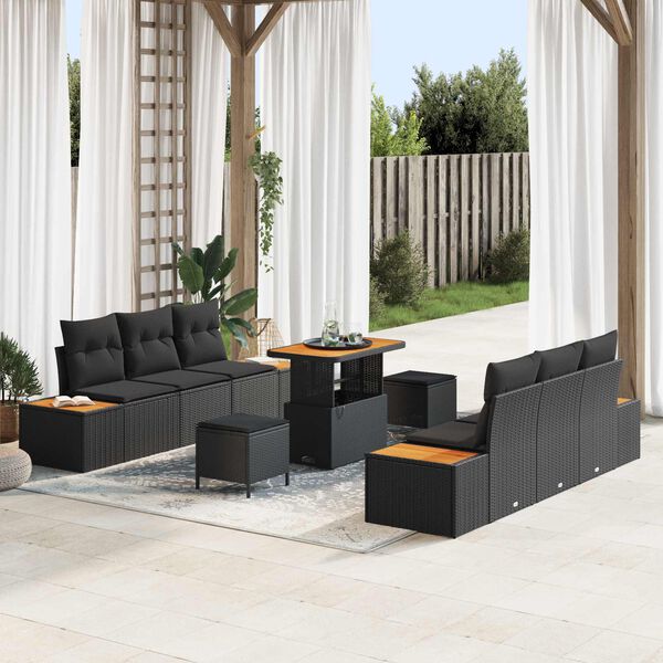 vidaXL Gartensofa-set 9 pcs Schwarz Poly-Rattan