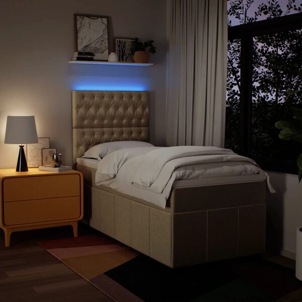 vidaXL Boxspringbett mit Matratze Creme 90x200 cm Stoff