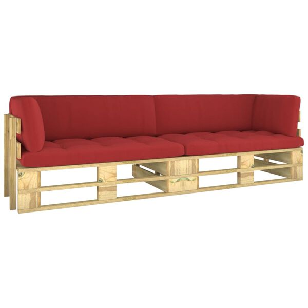 vidaXL 2-Sitzer-Palettensofa mit Kissen Gr&uuml;n Impr&auml;gniertes Kiefernholz