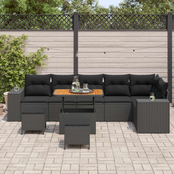 vidaXL Gartensofa-set mit Kissen 9 pcs Schwarz Poly-Rattan