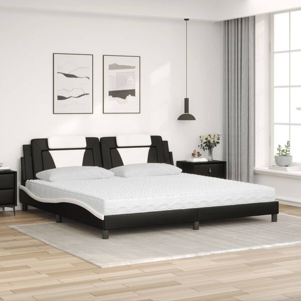vidaXL Bett "Viana" mit Matratze Schwarz und Wei&szlig; 200x200 cm Kunstleder