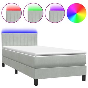 vidaXL Boxspringbett mit Matratze & LED Hellgrau 80x210 cm Samt
