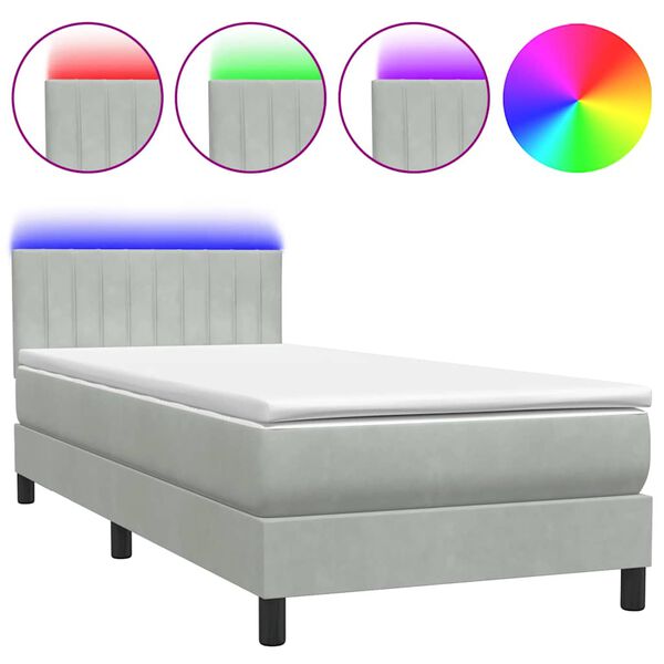 vidaXL Boxspringbett mit Matratze & LED Hellgrau 80x210 cm Samt