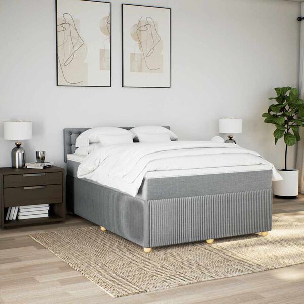 vidaXL Boxspringbett mit Matratze Hellgrau 140x200 cm Stoff