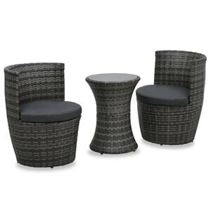 vidaXL 3-tlg. Bistro-Set mit Auflagen Poly Rattan Grau
