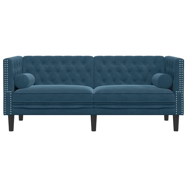 vidaXL Chesterfield-Sofa mit Nackenrollen 2-Sitzer Blau Samt