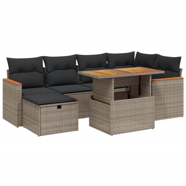 vidaXL 7-tlg. Garten-Sofagarnitur mit Kissen Grau Poly Rattan