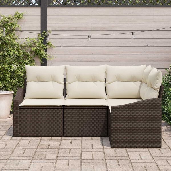 vidaXL Gartensofa-set mit Kissen 4 pcs Braun und Weiß Poly-Rattan