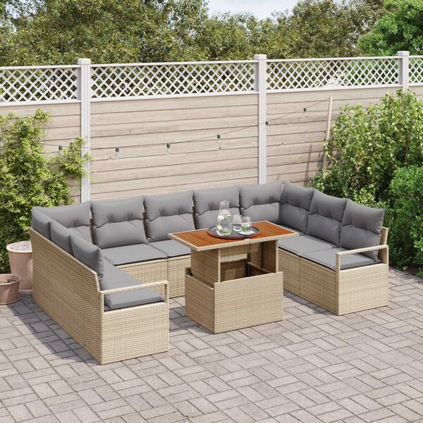 vidaXL Garten-Sofa-Set mit Speicher 10 pcs Beige Poly Rattan
