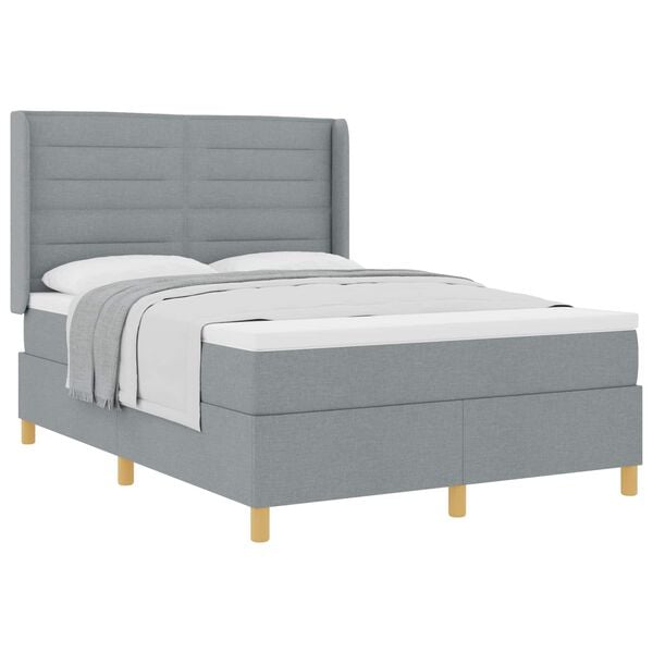 vidaXL Boxspringbett mit Matratze Hellgrau 160 x 200 cm Stoff