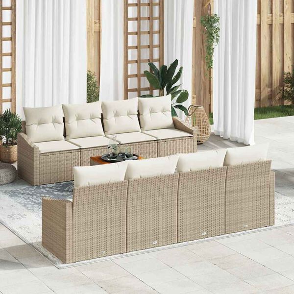 vidaXL Gartensofa-set mit Speicher 9 pcs Beige und Creme Poly-Rattan