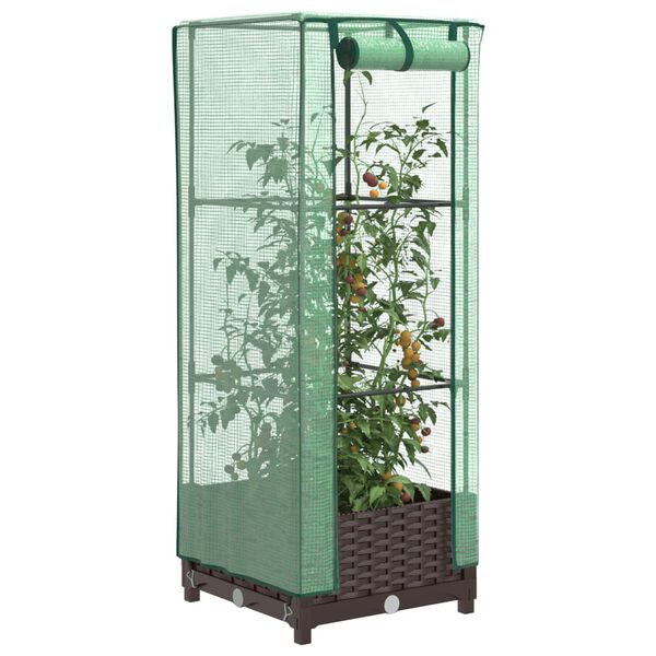 vidaXL Hochbeet mit Gewächshaus-Aufsatz Rattan-Optik 40x40x123 cm