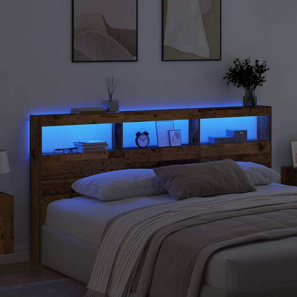 vidaXL Kopfteil mit Regal Altholz 200 x 17 x 102 cm Holzwerkstoff