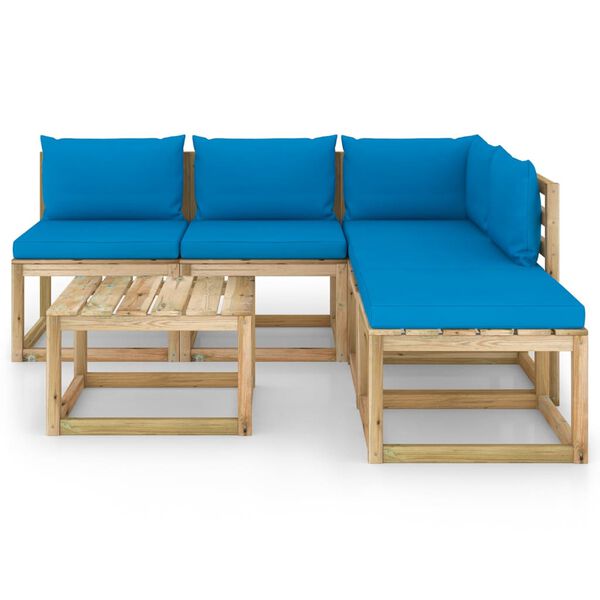 vidaXL 6-tlg. Garten-Lounge-Set mit Hellblauen Kissen