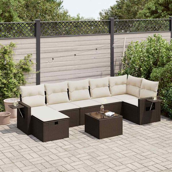 vidaXL 8-tlg. Garten-Sofagarnitur mit Kissen Braun Poly Rattan