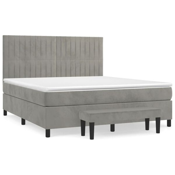 vidaXL Boxspringbett mit Matratze Hellgrau 180x200 cm Samt