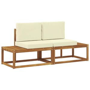 vidaXL Outdoor End Sofa 2 St&uuml;ck Natur und Creme Massivholz Akazie