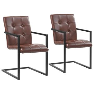 vidaXL Freischwinger 2 Stk. Braun Echtleder