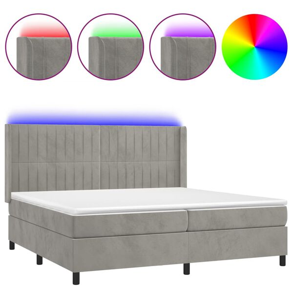 vidaXL Boxspringbett mit Matratze & LED Hellgrau 200x200 cm Samt