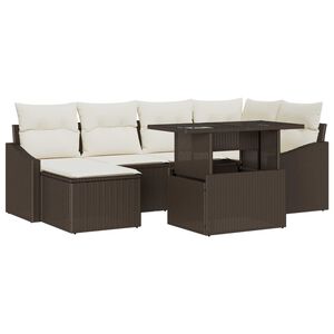 vidaXL Garten-Sofa-Set mit Kissen mit Speicher 7 pcs Braun und Creme