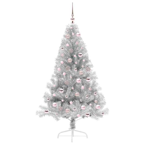 vidaXL K&uuml;nstlicher vorbeleuchteter Weihnachtsbaum Silber 180 cm PET