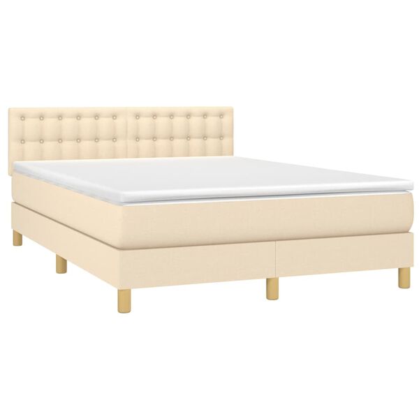 vidaXL Boxspringbett mit Matratze & LED Creme 140x200 cm Stoff